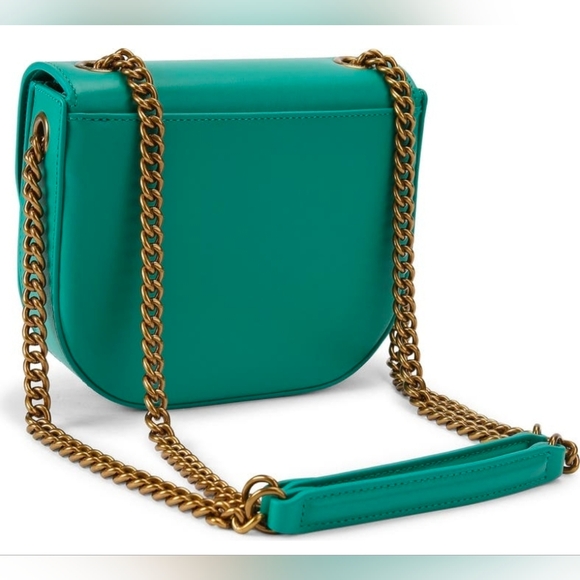 Kurt Geiger London Chelsea Leather Saddle Bag Open Green